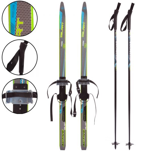Лыжи беговые в комплекте с палками Zelart (l-лыж-120см,l-палки-100см,PVC чехол,крепление регулируемое, цвета в ассортименте) - Цвет Черный-синий-желтый