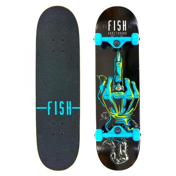 Скейтборд деревянный в сборе из канадского клена 31in FISH ARM (черный-синий)
