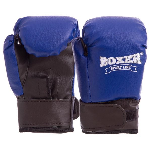 Перчатки боксерские детские на липучке BOXER (кожвинил, р-р 4oz, цвета в ассортименте) - Синий-4 унции