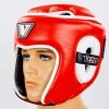 Шлем боксерский открытый с усиленной защитой макушки кожаный VELO  (р-р M-XL, цвета в ассортименте) - Красный-XL