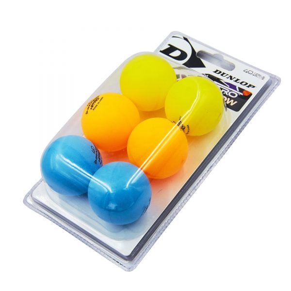 Набор мячей для настольного тенниса 6 штук DUNLOP NITRO GLOW (пластик, d-40мм, разноцветный)