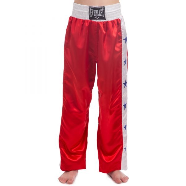 Штаны для кикбоксинга детские ELS (полиэстер,р-р XS-S, возраст 6-14лет, цвета в ассортименте) - Красный-белый-XS, 6-10 лет