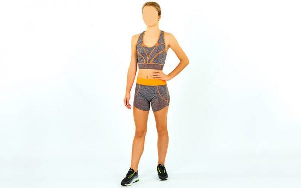 Комплект для занятий фитнесом и йогой топ и шорты SIBOTE (полиэстер, безразмерный 44-48, цвета в ассортименте) - Цвет Серый-оранжевый
