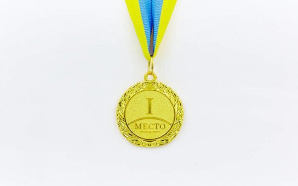 Медаль спортивная с лентой STAR d-4,5см (металл, d-4,5см, 20g золото, серебро, бронза) - Цвет Золотой