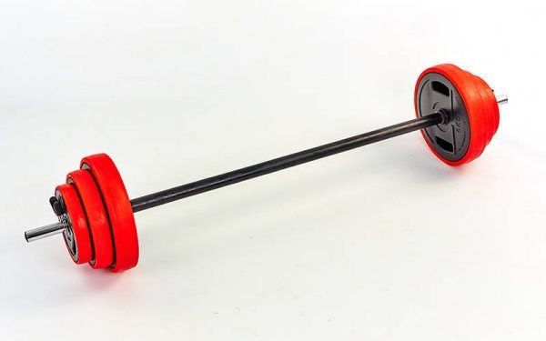 Штанга для фитнеса (фитнес памп) 20кг (гриф l-1,3м,d-25мм, в пластиковой оболочке блины 2x(1,25+2,5+5кг), красный)
