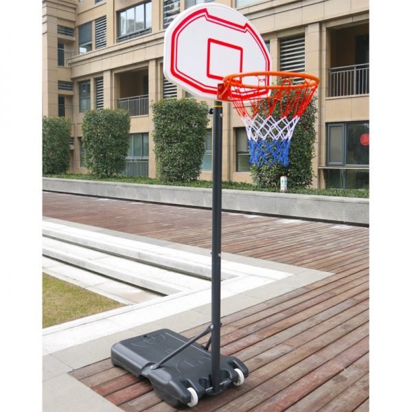 Стойка баскетбольная со щитом (мобильная) JUNIOR (щит-PE р-р 75x45х13см, кольцо-сталь (16мм) d-38см, регул.высота 165-210см)