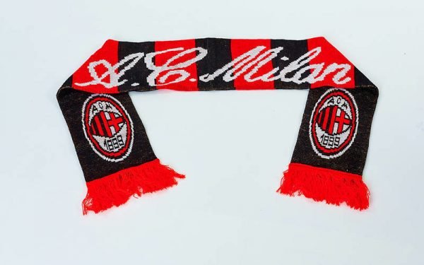 Шарф зимний для болельщиков двусторонний AC Milan (полиэстер, р-р 1,45м x 0,15м, красный-черный