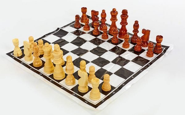 Шахматные фигуры деревянные с полотном для игр (3105) (дерево, h короля-9см)