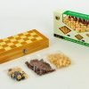 Шахматы, шашки, нарды 3 в 1 деревянные (фигуры-дерево, р-р доски 35см x 35см)