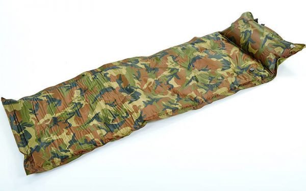 Коврик самонадувающийся с подушкой Record (190T полиэстер, размер 1,8мх0,6мх2,5см, цвет камуфляж)