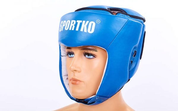 ФБУ Шлем боксерский открытый кожаный SPORTKO UR ОК1 (р-р М-XL, цвета в ассортименте) - Синий-M