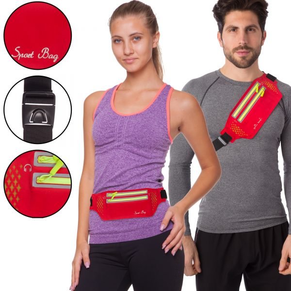 Ремень-сумка спортивная (поясная) для бега и велопрогулки С-0330  (PVC, цвета в ассортименте) - Цвет Красный