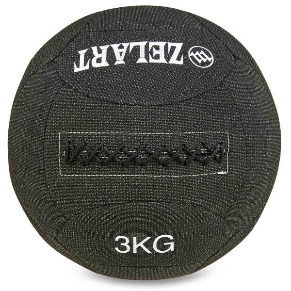 Мяч для кроссфита набивной в кевларовой оболочке 3кг Zelart WALL BALL (кевлар, наполнитель-метал. гранулы, d-35см, черный)