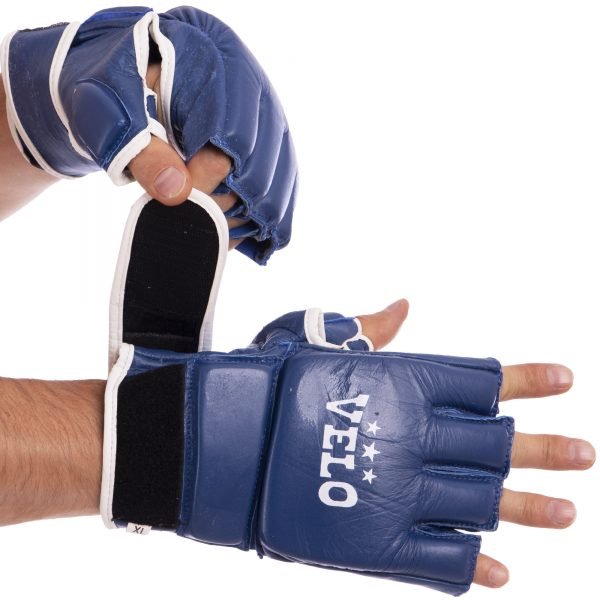 Перчатки для смешанных единоборств MMA кожаные VELO (р-р S-XL, цвета в ассортименте) - Синий-XL