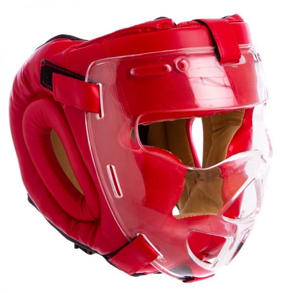 Шлем для единоборств с прозрачной маской FLEX (р-р М-XL, цвета в ассортименте) - Красный-S