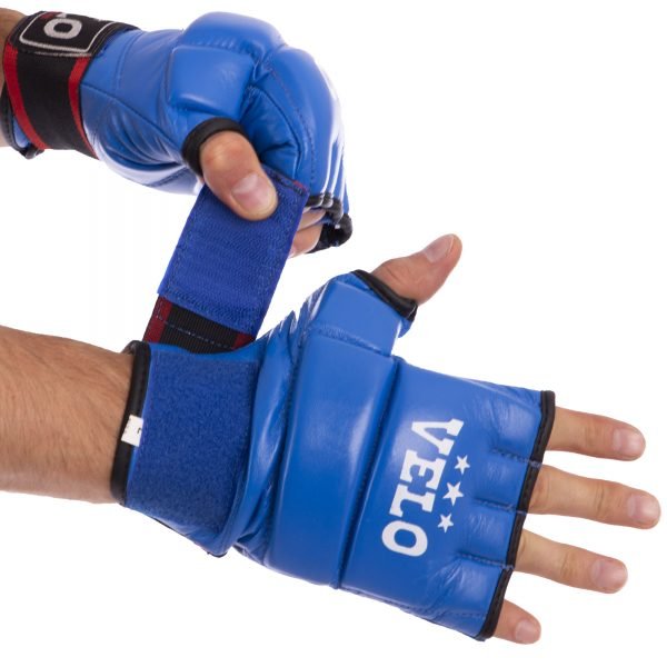 Перчатки для смешанных единоборств MMA кожаные VELO (р-р S-XL, цвета в ассортименте) - Синий-S