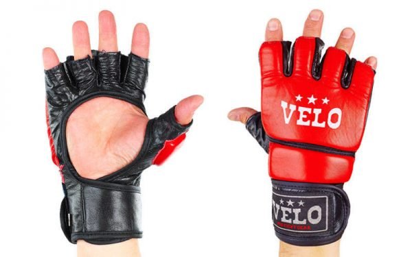 Перчатки для смешанных единоборств MMA кожаные VELO (р-р S-XL, цвета в ассортименте) - Красный-XL