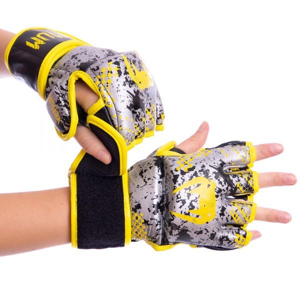 Перчатки для смешанных единоборств MMA кожаные VNM TRAMO (р-р M-XL, черный-серый-желтый) - M