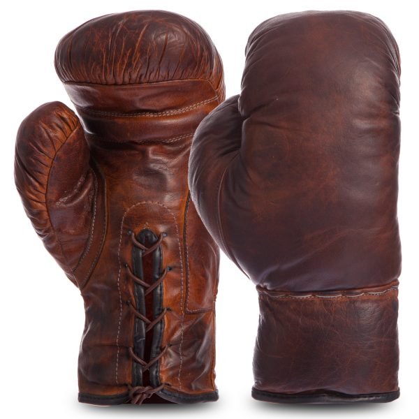 Перчатки боксерские кожаные на шнуровке VINTAGE (темно-коричневый)