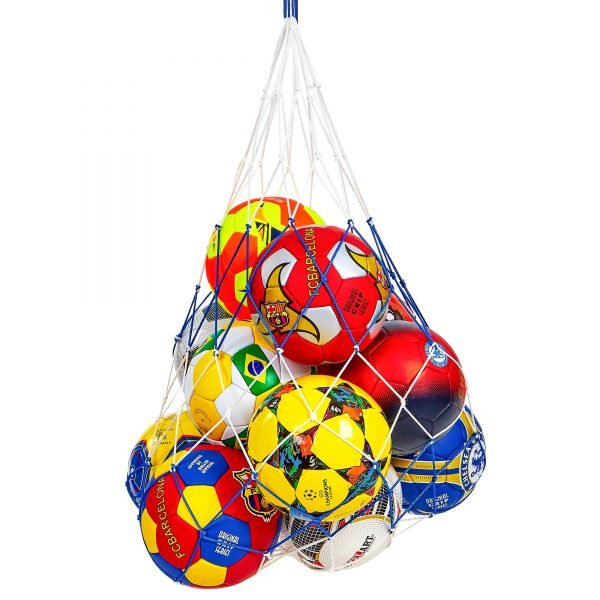 Сетка для мячей UR (полипропилен, d-3,5мм, 10 мячей, ячейка 12см, синий-белый, синий-желтый)