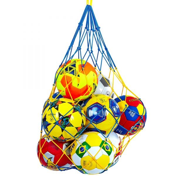 Сетка для мячей UR (полипропилен, d-4,5мм, 10 мячей, ячейка 12см, синий-белый, синий-желтый)