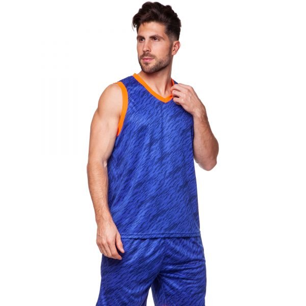 Форма баскетбольная мужская Lingo Camo (PL, размер L-5XL 160-190, цвета в ассортименте) - Синий-оранжевый-L (рост 160-165)
