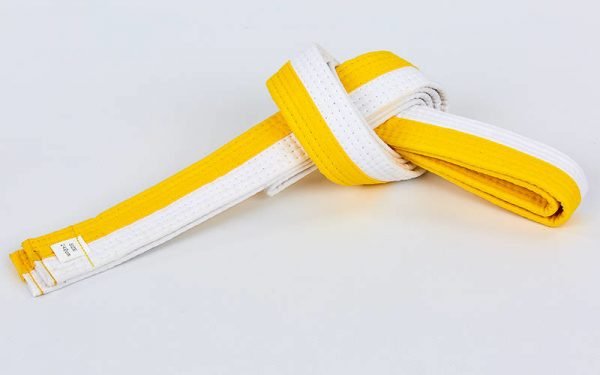Пояс для кимоно двухцветный SP-Planeta (хлопок, размер 00-5, длина 220-280см, желтый-белый) - 1-2, длина 240 см