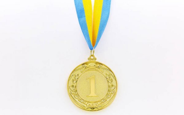 Медаль спортивная с лентой LIDER d-6,5см (металл, d-6,5см, 38g, 1-золото, 2-серебро, 3-бронза) - Цвет Золотой