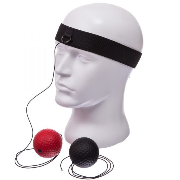 Тренажер для бокса с двумя мячами fight ball (пневмотренажер, мяч черный, красный)