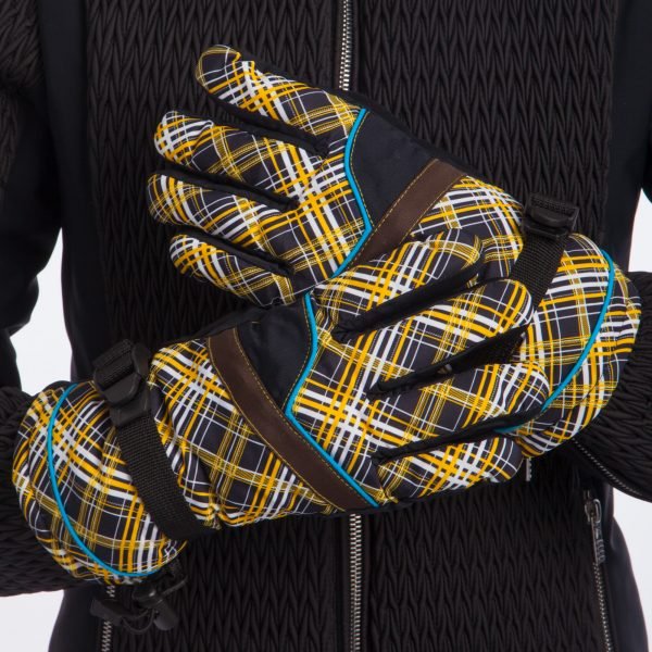 Перчатки горнолыжные теплые женские (р-р M-L, L-X, уп.-12пар, цена за 1пару, цвета в ассортименте) - Черный-желтый-M-L