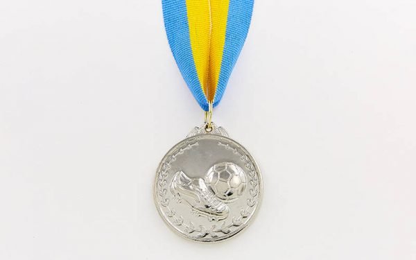 Медаль спортивная с лентой Футбол d-5см (металл, d-5см, 25g, 1-золото, 2-серебро, 3-бронза) - Цвет Серебряный