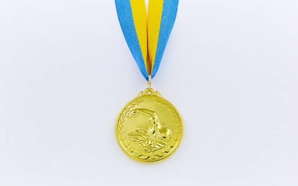 Медаль спортивная с лентой Плавание d-5см (металл, d-5см, 25g, 1-золото, 2-серебро, 3-бронза) - Цвет Золотой
