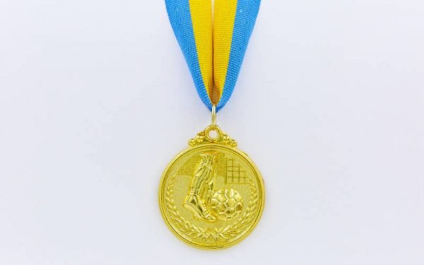 Медаль спортивная с лентой Футбол d-5см (металл, d-5см, 25g, 1-золото, 2-серебро, 3-бронза) - Цвет Золотой