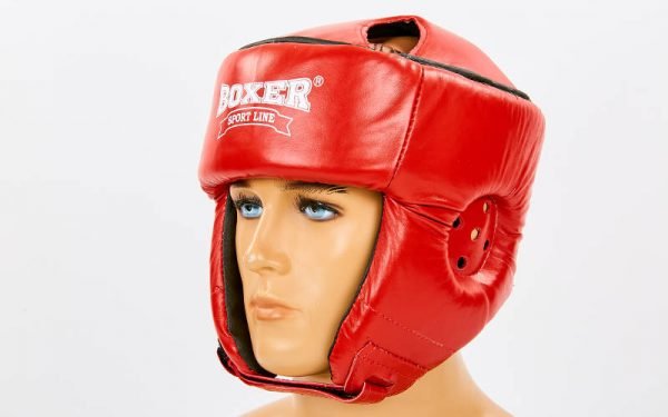Шлем боксерский открытый с усиленной защитой макушки кожаный BOXER (р-р M-XL, цвета в ассортименте) - Красный-M