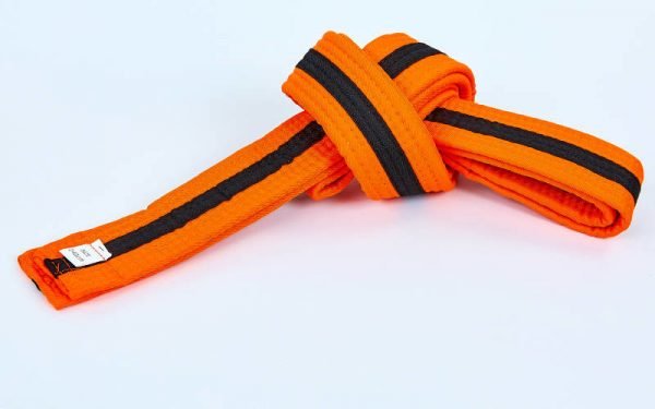 Пояс для кимоно двухцветный SP-Planeta (хлопок, размер 00-5, длина 220-280см, оранжевый-черный) - 00-0, длина 220 см