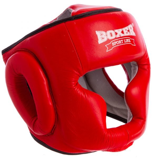 Шлем боксерский с полной защитой кожаный BOXER 2033 Элит (р-р М-XL, цвета в ассортименте) - Красный-M