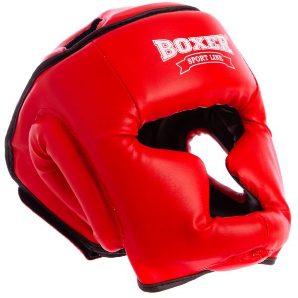 Шлем боксерский с полной защитой Кожвинил BOXER (р-р М-XL, цвета в ассортименте) - Красный-M