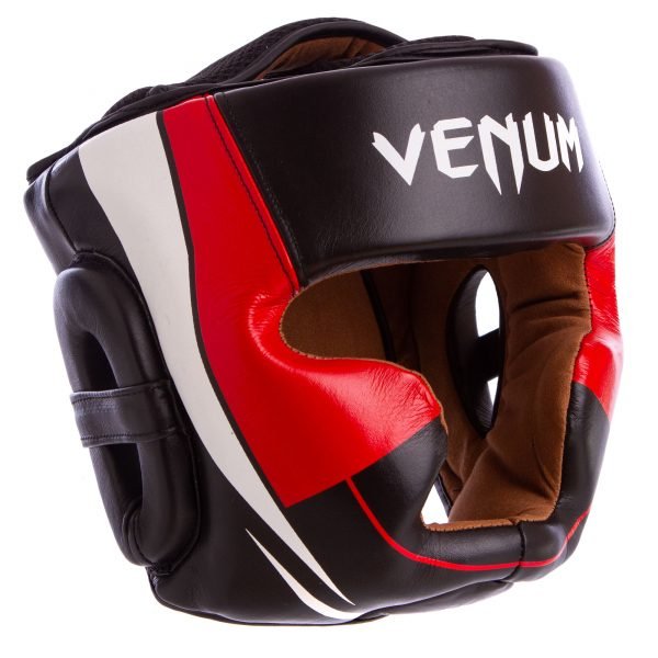 Шлем боксерский с полной защитой кожаный VNM (р-р М-XL, цвета в ассортименте) - Черный-красный-белый-M