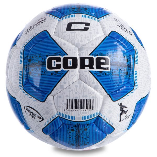 Мяч футбольный №5 PU ламин. CORE COMPETITION PLUS (№5, 5 сл., сшит вручную, белый-синий)