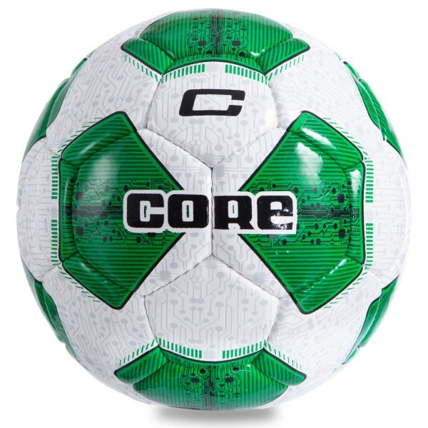 Мяч футбольный №5 PU ламин. CORE COMPETITION PLUS (№5, 5 сл., сшит вручную, белый-зеленый)