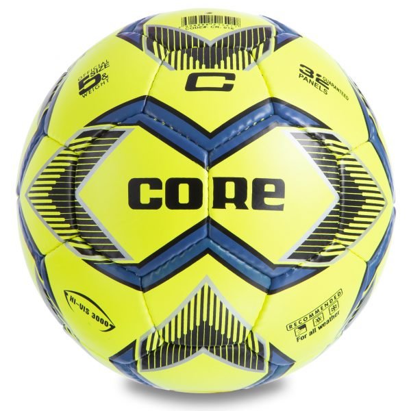 Мяч футбольный №5 PU ламин. CORE HI VIS3000 (№5, 4 сл., сшит вручную, лимонный)