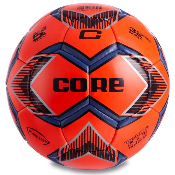 Мяч футбольный №5 PU ламин. CORE HI VIS3000 (№5, 4 сл., сшит вручную, красный)