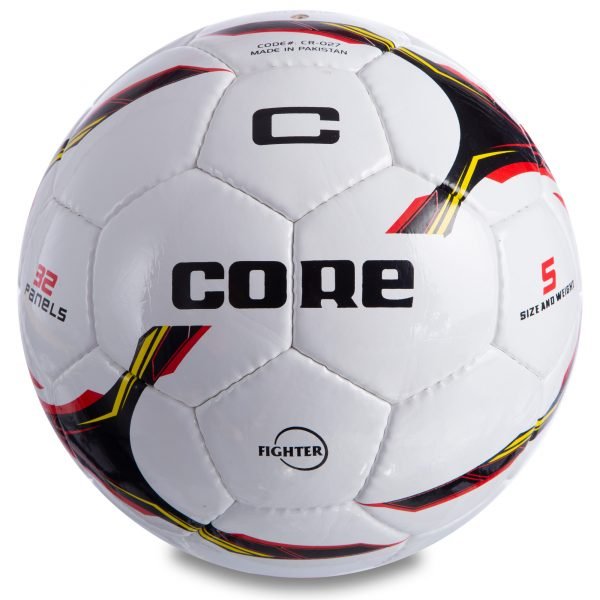 Мяч футбольный №5 PU SHINY CORE FIGHTER (№5, 4 сл., сшит вручную, белый-черный-красный)