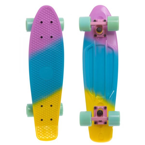Скейтборд пластиковый Penny FISH COLOR 22in полосатая дека (фиолетовый-голубой-желт)