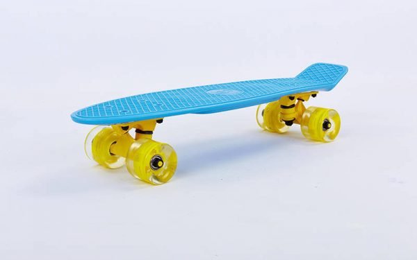 Скейтборд пластиковый Penny LED WHEELS FISH 22in со светящимися колесами (син-желтый)