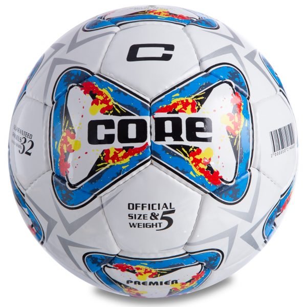 Мяч футбольный №5 PU ламин. CORE PREMIER CR-047 (№5, 4 сл., сшит вручную, белый-голубой)