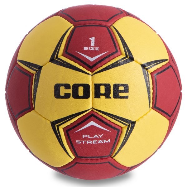 Мяч для гандбола CORE PLAY STREAM (PU, р-р 1, сшит вручную, желтый-красный)