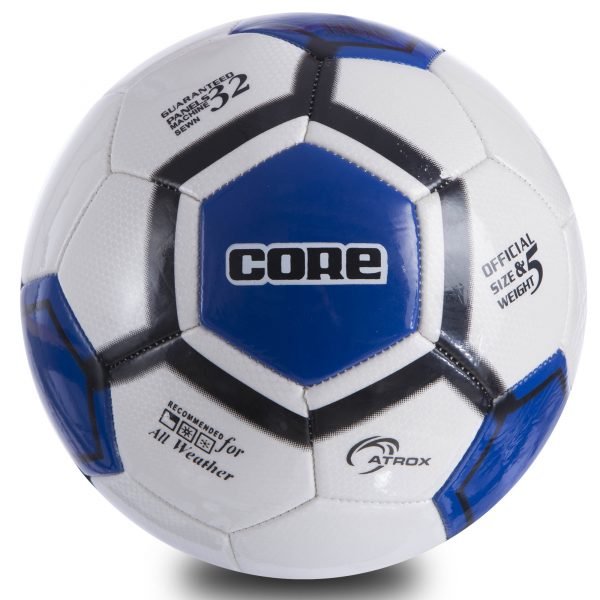 Мяч футбольный №5 PVC Сшит машинным способом CORE ATROX (№5, 5сл., белый-черный-синий)