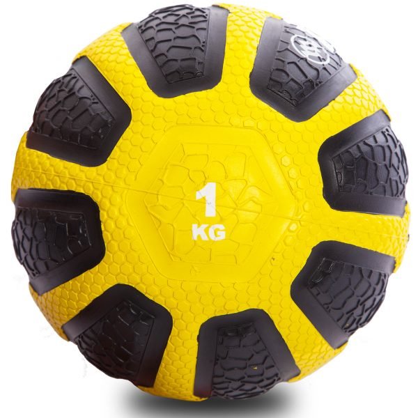 Мяч медицинский медбол Zelart Medicine Ball 1кг (резина, d-19см, черный-желтый)