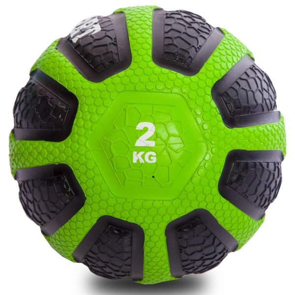 Мяч медицинский медбол Zelart Medicine Ball 2кг (резина, d-19см, черный-зеленый)